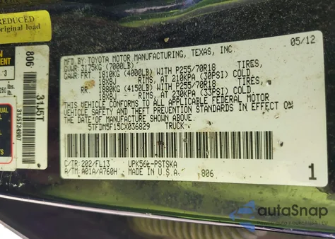2012 Toyota Tundra Crewmax Sr5 from USA, damaged, VIN 5TFDM5F15CX036829